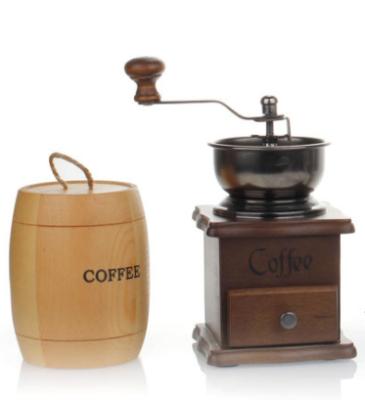 China Morden Antique Manual Coffee Grinder Wooden Base Coffee Grinder Hand Crank Grinder with Gift Bag for sale