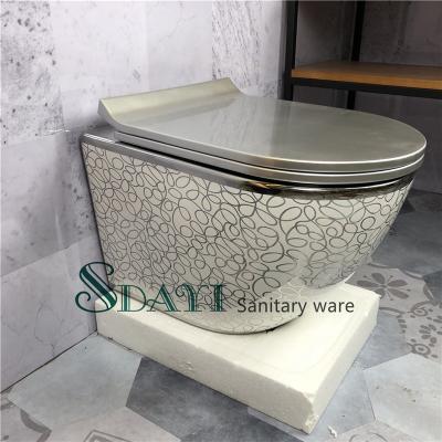 China Double-flow Gold Color Wall Hung WC Ceramic Toiletries Gold Bathroom Toiletries Manufacturer Sanitary Sink Gold Plated for sale