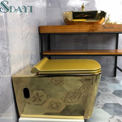 China Concealed Cistern Bathroom Gold Color Square Wall Hung WC Toilet Gold Color Wall Hung Toilet Bowl for sale