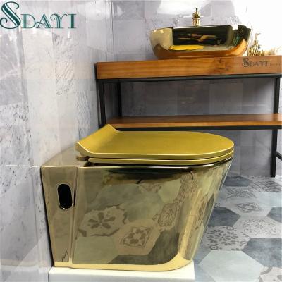 China Hidden tank color bathroom design wc toilet bowl gold color wall hung toilet price for sale