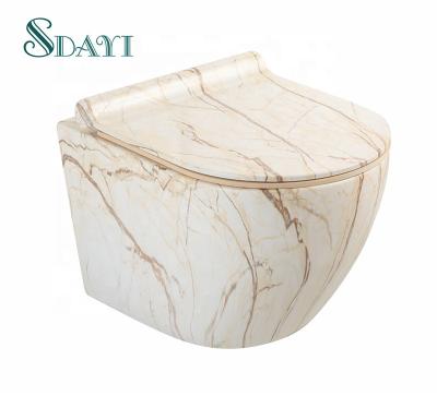 China Bathroom Ceramic Stone Marble Color Design Hidden WC Bathroom Sanitary Ware Cistern Rimless Marble Wall Hung Toilet for sale