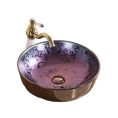 China New Design Traditional Gold Plated Ceramic Wash Basin Copper Gold Color Sink for sale