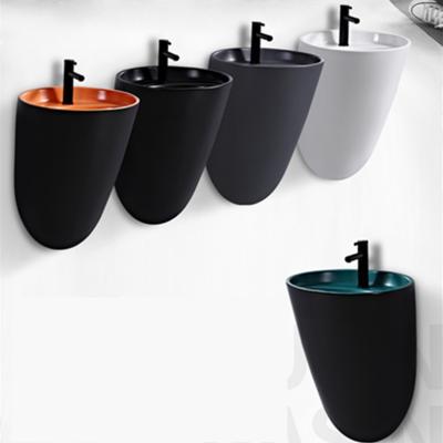 China 2021 New Design Industrial Bathroom Matte Color Wall Hung Basin Price Ceramic Black Color Wall Hung Sink for sale