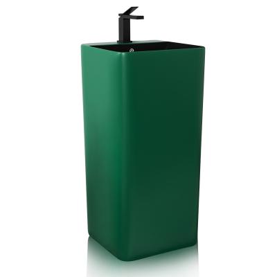 China Modern Ceramic Color Freestanding Wash Basin With Basin And Pedestal Bathroom Matte Black Color for sale