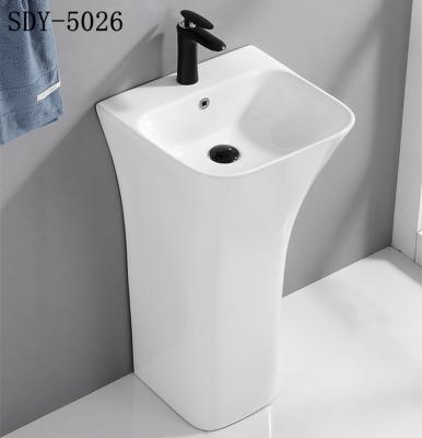 China Modern Square Wash Basin With Ceramic Rack Bathroom Pedestal Wash Basin Pedestal Sink for sale