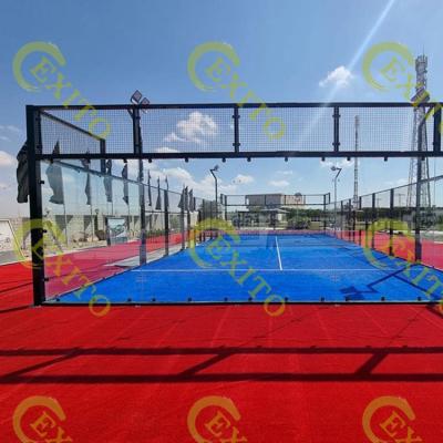 China High Quality EXITO Hot Dip Gvalnized Glass Full No Panoramic Assembled Outdoor Corner Safety Padel Court Paddle 10*20m for sale