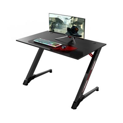 China Other Edge Wrapped Z Shape Leg Design Aluminum Alloy Computer Desk Carbon Fiber Grain Black Table Gaming Desk for sale