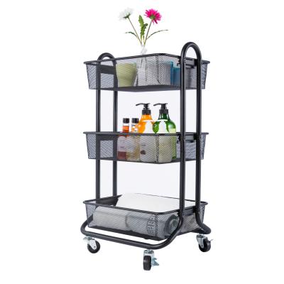 China With 360 Degree Wheel 3 Tier Rolling Cart Metal Serving Cart with Wheels Carsters for Office Bedroom Storage Organizer for sale