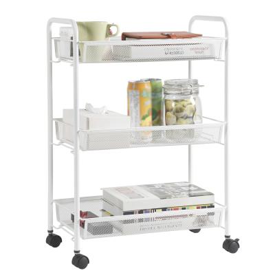 China With 360 Degree Wheel Organizer Kitchen Trolley Cart Metal Serving Cart Storage Heavy Duty New Rolling Cart with 3 Small Baskets and Handles for sale