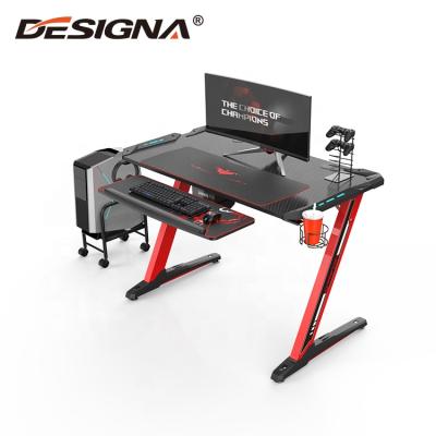 China z-shaped and cool style DESGINA led light black color Z shape pc gaming desk for e-sports for sale