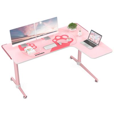 China Eureka Computer Ergonomic Pink Computer Desk Adjustable (Height) Large L Shape Pink Gaming Desk For Home for sale