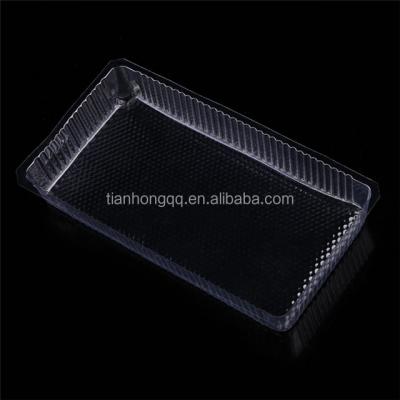 China Disposable Clear Rectangular Plastic PET Cake Snack Tray / Plastic Cookies Tray for sale