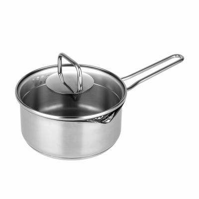 China Sustainable 18 Stainless Steel Saucepan With Straining Lid And Spout for sale