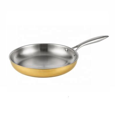 China 24cm Sustainable Gold PVD Plated Stainless Steel Non-Stick Frying Pan Pan Induction for sale