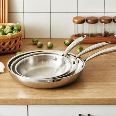 China Sustainable Hot Sale No Liner Triple Clad Stainless Steel 3 Pcs Frying Pan Set For Induction And Gas Use for sale