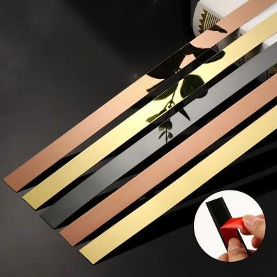 China Modern Factory Price Decorative Trim Self Adhesive Strips Gold Mirror Finish Stainless Steel Flat Trim for sale