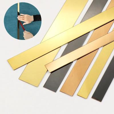 China Modern Factory Direct Sale Stainless Steel Polished Flat Trim Self Adhesive Strips for Wall or Door Decoration for sale