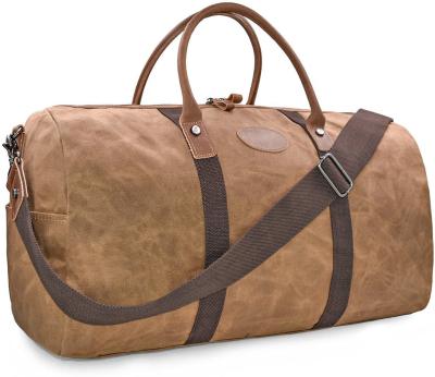 China Water Resistant Travel Duffel Bag Waxed Canvas Leather Overnight Bag Leather Weekend Luggage Handbag for sale