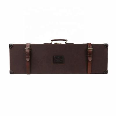 China Wooden with Canvas and Canvas Leather Wooden Hard Handle Display Shotgun Genuine Leather Carrying Gun Case for sale