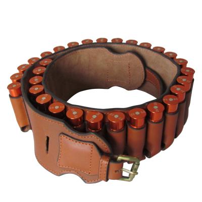 China Ammo Belt Shell Holder Holds 30 Pcs 20GA Shotgun Genuine Leather Hunting Cartridge Belt for sale