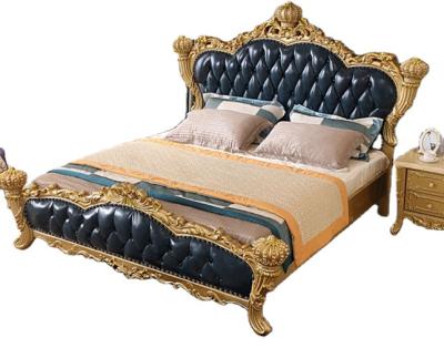 China Hot Selling Classic Royal Luxurious European Beds Ornate Lifestyle Sets Bedroom Furniture King Size Wood Leather Bed for sale