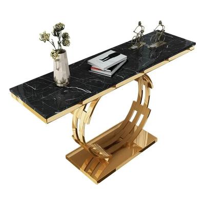 China Durable modern luxury stainless steel loyal gold frame with hallway marble top console tables for living room furniture for sale