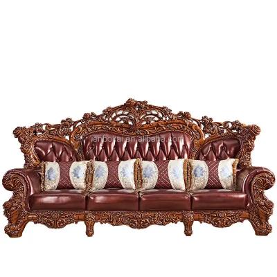 China Classic European Imperial Luxury Royal Tufted Living Room Sofas Solid Wood Italian Leather Sofa for sale