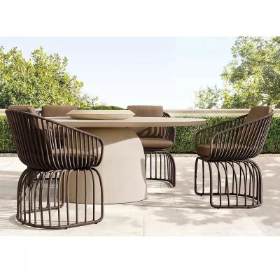 China New design wholesale modern metal garden dining set aluminum all weather outdoor tables and chairs for patio for sale