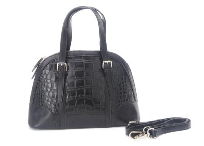 China Croco Embossed Black Leather Crossbody Handbags with Adjustable Handles for sale