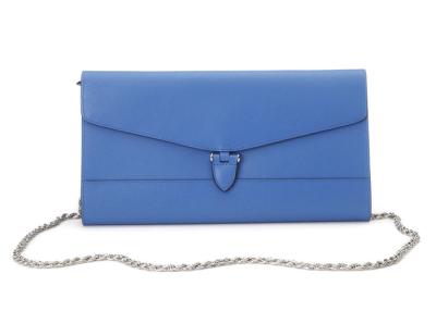 China Blue Genuine Leather Clutch Bags for Women , Saffiano Snap Flap for sale