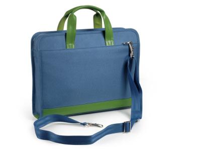 China Blue Nylon Notebook Tote Bag with Green Handle for Business Casual Professionals for sale