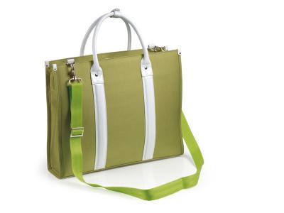 China Light Green Womens Nylon Laptop Tote with Genuine Leather Handles for sale