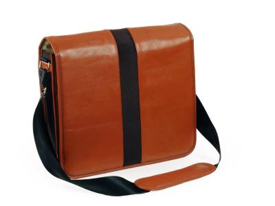 China Nylon Strip Brown Leather Shoulder Bag for Men , Laptop Pocket Inside for sale