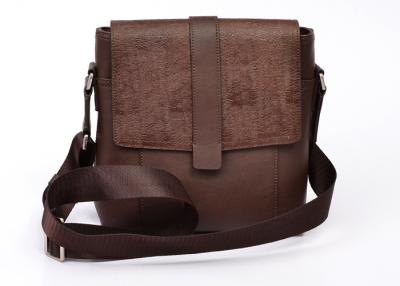 China Brown Genuine Leather Shoulder Bag for Man , Nylon Webbing Shoulder Strap for sale