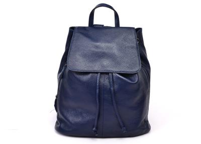 China Womens Blue Leather Rucksack Backpack with Embossed Logo for sale