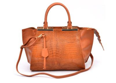 China Toasted Almand Business Tote Bags with Zipper / Brown Leather Handbags for sale