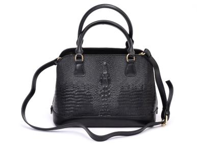 China Black Croco Ladies Leather Shoulder Bags with Expandable Sides for sale