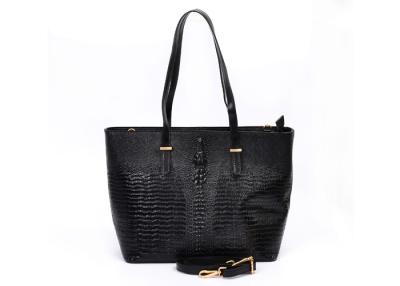 China Black Shopper Tote Ladies Leather Shoulder Bags Croco Embossed for sale