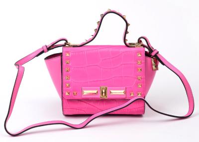 China Small Pink Leather Shoulder Bag for Women , Croco Pattern Flap for sale