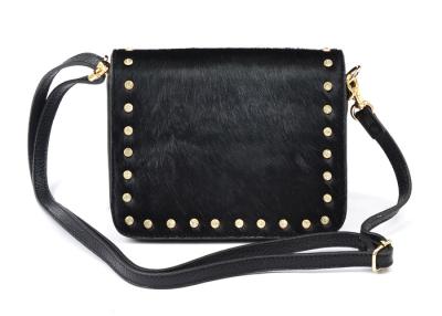 China Women Leather Crossbody Bags , black shoulder bag with Crystal Rivets for sale