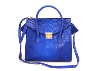 China Python Embossed Faux Leather Handbags Trapaze Tote in Blue / Black for sale