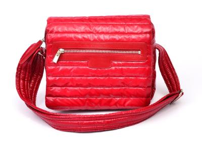 China Waterproof Soft Nylon Shoulder Bag with Leather Trimming Quilted , Red for sale