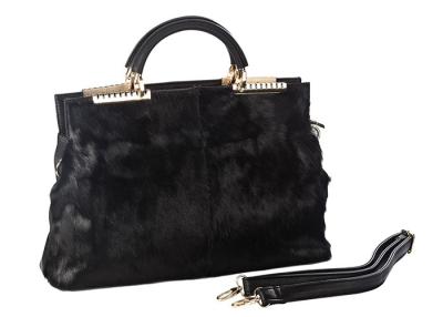 China Handmade Rolled Handles Fur Handbags Signature Metal Hardware Detail for sale