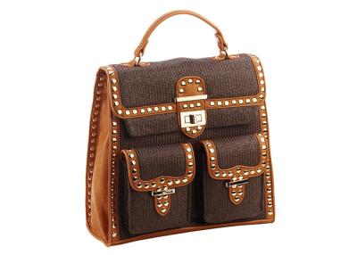 China Vintage PU Studded Fashion Leather Backpack , PU Leather trimming Buckle Closure for sale