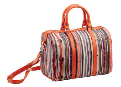 China Customised Striped Small Leather Duffle Bag / Cotton lining shoulder bags for sale