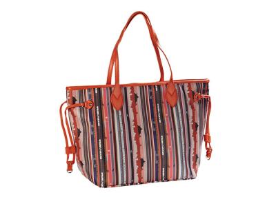 China Multi Color Large PU Leather Designer Tote Bag with Orange Stripes Closure for sale