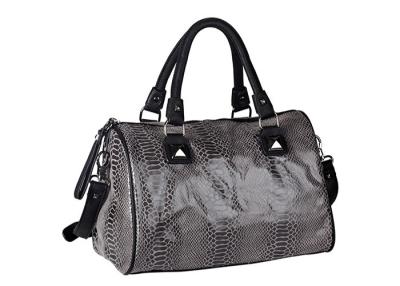 China Snake PU Ladies Black Hand Bags , Polished Gunmetal Hardware Rivet on Handle for sale