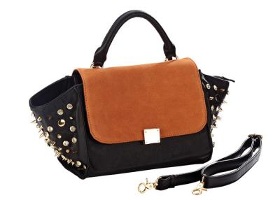 China Trapeze Tote Ladies Suede Leather Handbags , Crystal Rivets on Sides for sale