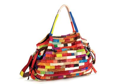 China Fashion Ladies Patchwork Leather Bag Made by Multi Color Scrap SheepSkin for sale