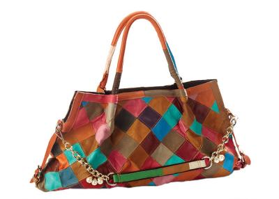 China Multi Color Womens Patchwork Leather Large Shoulder Bag Beaded Shoulder Strap for sale